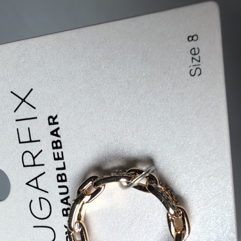 Sugarfix by Bauble Bar Gold Tone Chain Link Ring with Crystals Size 8 - Picture 4 of 5